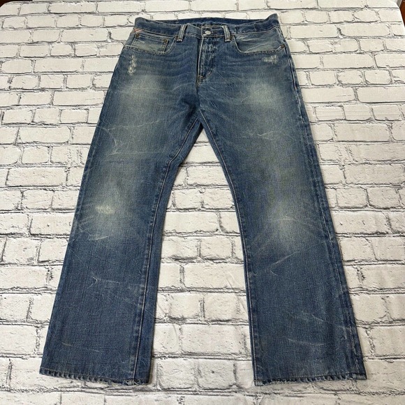 Denim & Supply Ralph Lauren Men’s Med Wash Distressed Bootcut Blue Jeans 31 X 27